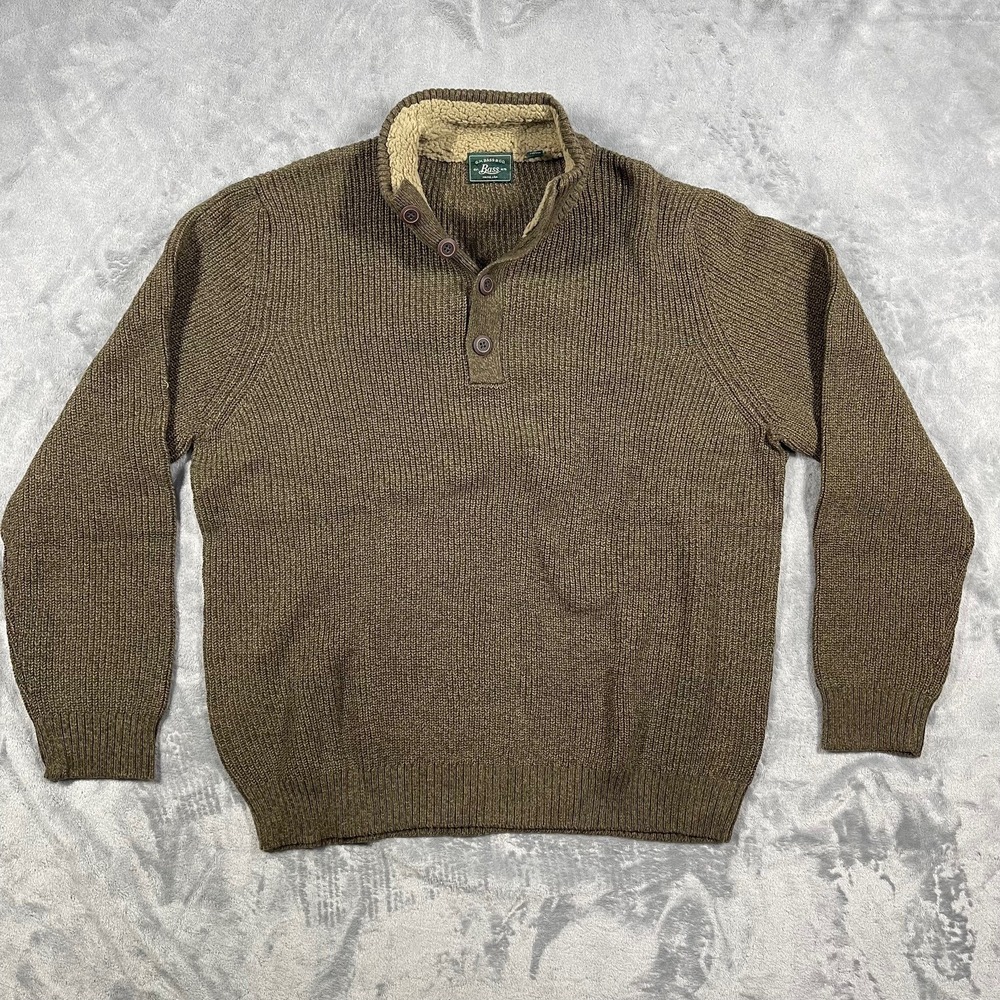 GH Bass & Co Mens Brown Olive Ribbed Sherpa Lined Mock Neck Pullover Sweater XXL